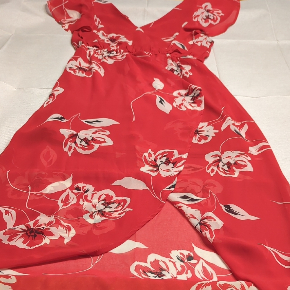Maurices Red Floral Asymmetrical Dress